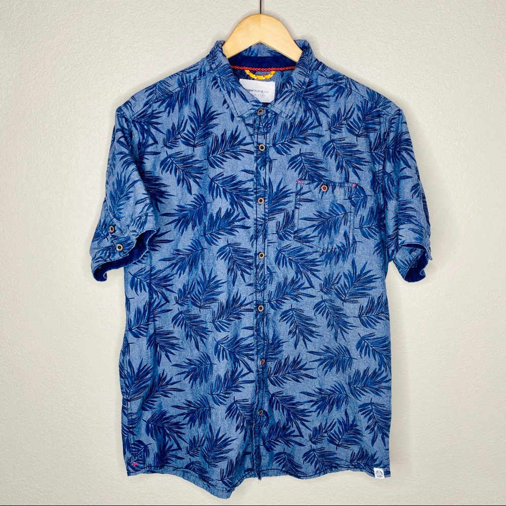 Paper Denim & Cloth Blue Leaf Print Casual Shirt